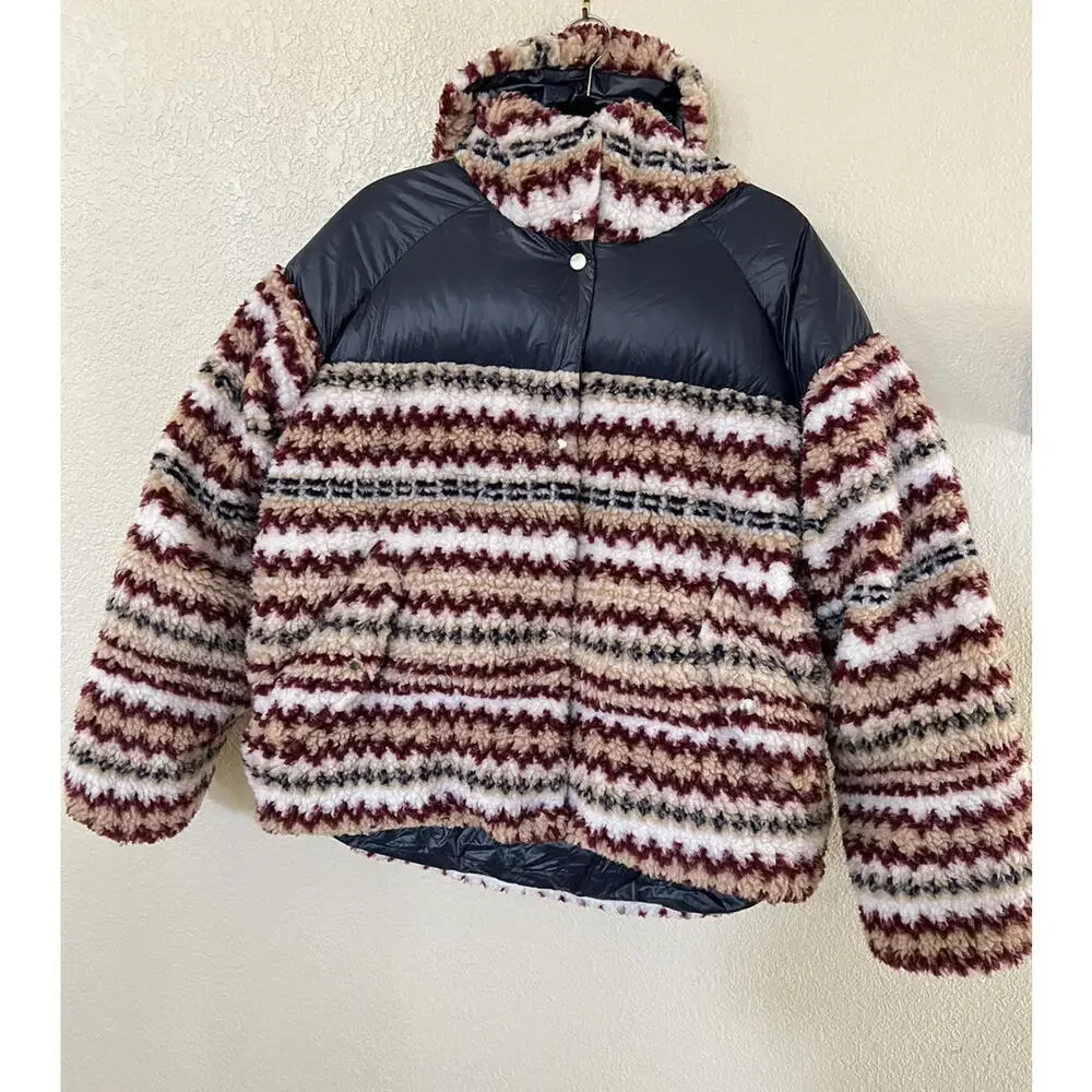 New Rag & Bone Women’s Joelle Sherpa Printed Puffer Down Jacket Size L - Picture 6 of 11